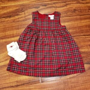 Janie and Jack NWT/VGUC 6-12 months red and green plaid holiday jumper and socks